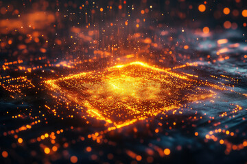 Poster - Glowing particle field forming a square, abstract digital art representing data flow or energy.