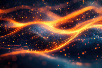 Aufkleber - Abstract glowing particles form dynamic waves in a dark background, creating a vibrant and energetic visual.