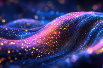 Aufkleber - A mesmerizing abstract artwork showcasing a glittering, wavy surface with vibrant purple, blue, and gold hues.