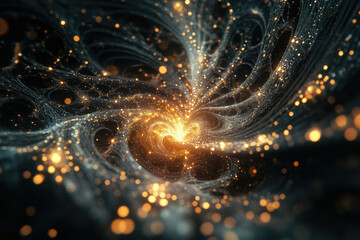 Aufkleber - A swirling vortex of golden light and dark matter, a cosmic fractal pattern.