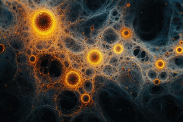 Poster - Intricate cosmic web with glowing orbs, resembling a neural network or cellular structure.