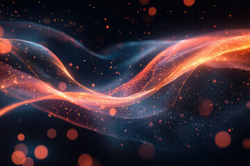 Aufkleber - Glowing particles form abstract waves in a dark space, creating a mesmerizing and futuristic effect.