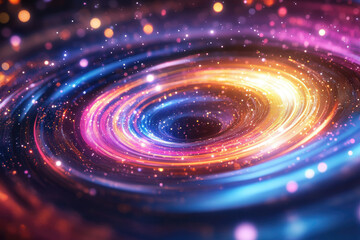 Aufkleber - A swirling vortex of vibrant colors and glittering particles, resembling a cosmic nebula or galaxy.