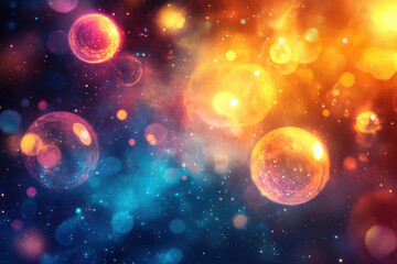 Poster - A vibrant cosmic scene with glowing planets, nebulae, and stars, showcasing a stunning display of celestial beauty.