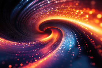 Poster - A mesmerizing swirling vortex of vibrant orange and blue particles, creating an illusion of depth and movement.