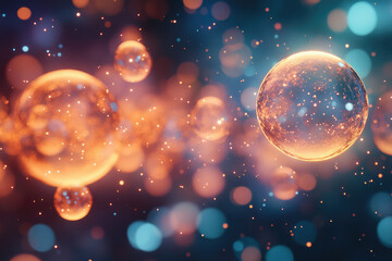 Aufkleber - Abstract cosmic scene with glowing orbs and particles, creating a dreamy, ethereal atmosphere.