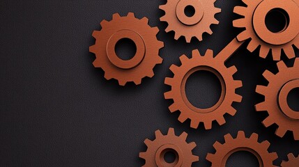 Poster - Gears and Cogs Arrangement on Dark Background for Industrial Concepts