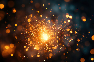 Aufkleber - A vibrant sparkler explodes with bright, golden sparks against a dark, bokeh-filled background.