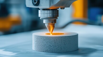 Poster - advanced 3d printer nozzle extruding filament on circular object