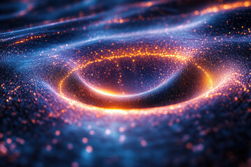 Poster - Abstract swirling vortex of glowing particles, cosmic energy, vibrant colors, deep space.