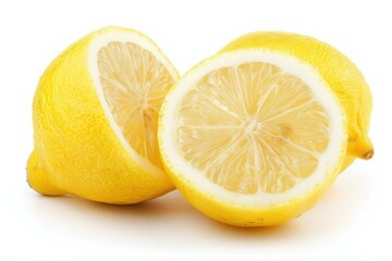 Poster - two halves of fresh lemon showing pulp and peel on a white background