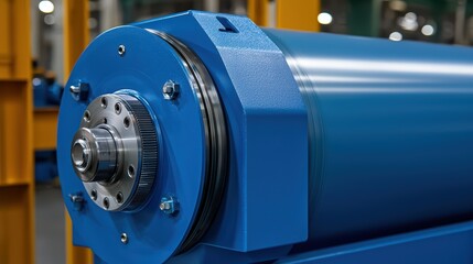 Poster - Close-up View of Industrial Machine Part with Blue Finish