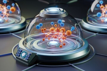 Aufkleber - Futuristic lab showcasing contained molecular structures, likely for research or experimentation.