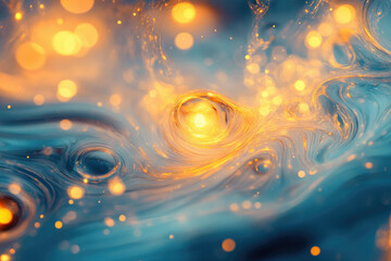 Aufkleber - Abstract swirling cosmic nebula with glowing golden light and bokeh effect.