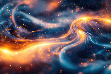 Aufkleber - Abstract cosmic swirl of blue and orange energy with glowing particles, representing nebula or energy field.