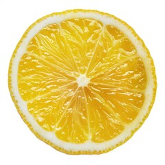 Poster - close up of a ripe lemon slice, revealing its vibrant yellow pulp and textured rind, isolated on whi