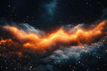 Poster - Glowing cosmic clouds and nebulae with sparkling dust particles in deep space.