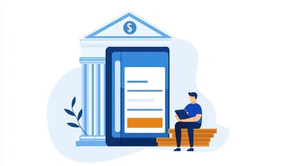 Poster - Digital Banking Experience with Man Using Mobile Phone Illustration
