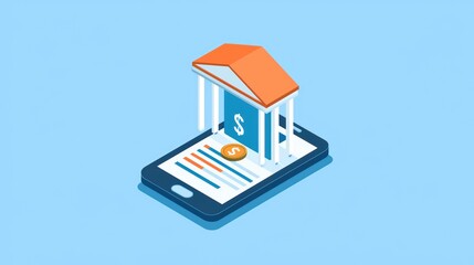 Poster - Digital Banking Concept with Smartphone and House Illustration