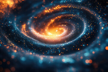 Aufkleber - Abstract swirling nebula with vibrant orange and blue hues, glittering particles creating a cosmic vortex.