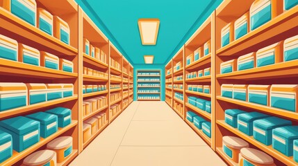 Poster - Colorful Aisle with Bright Shelves and Products in a Store Interior