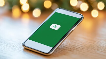 Poster - Smartphone with notification icon on green screen against bokeh background