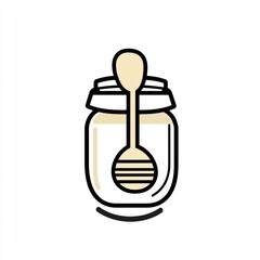 Poster - Honey jar with wooden spoon, kitchen background, food packaging design