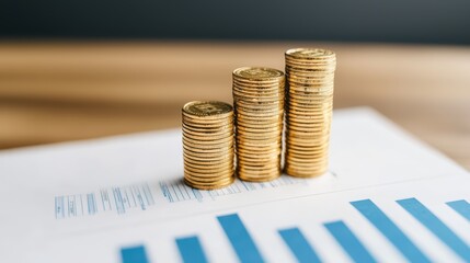 Poster - Stacked Coins Over Financial Graph Reflecting Growth and Investment