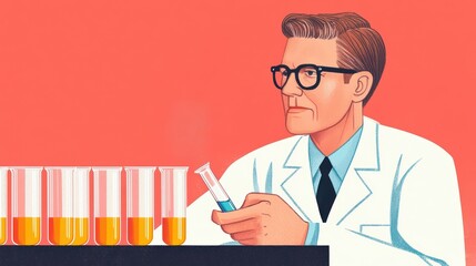 Poster - scientist conducting experiments with test tubes and colorful liquids