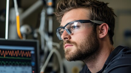 Poster - Focused Male Scientist Analyzing Data on Digital Monitor in Laboratory