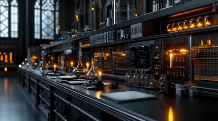 Poster - A computer generated image of a laboratory with a black counter