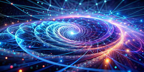 Poster - Intricate patterns of swirling energy depict a vibrant cosmic scene, showcasing a dynamic interplay of light and color against a dark backdrop, evoking a sense of wonder and exploration