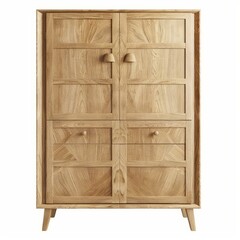 Poster - light brown wooden wardrobe with four doors and four drawers featuring geometric patterns, isolated 