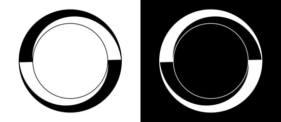 Leinwandbilder - Rotating art lines in circle shape as symbol, logo or icon. Black shape on a white background and the same white shape on the black side.
