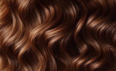 Poster - Close-up of curls and frizzy shiny brown-haired hair . brunette Hair curly background ,colorind or shades
