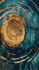 Poster - Unique wooden texture showcasing intricate rings and vibrant blue hues captured in natural light
