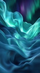 Poster - Vibrant waves of blue and green light create a mesmerizing effect in a surreal abstract landscape