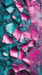 Poster - Brightly colored abstract texture displays pink and teal crushed materials creating a striking visual effect