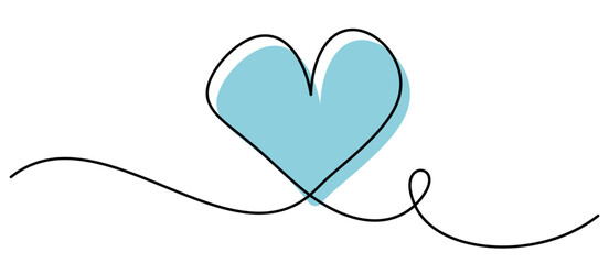 Wall Mural - vector illustration of a light blue heart outlined in black with flowing, elegant line accents, symb