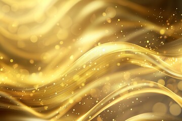 Aufkleber - Golden abstract background with smooth wavy lines and sparkling particles creating a luxurious and elegant design