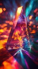 Poster - Colorful light refracting through a crystal prism creating vibrant patterns