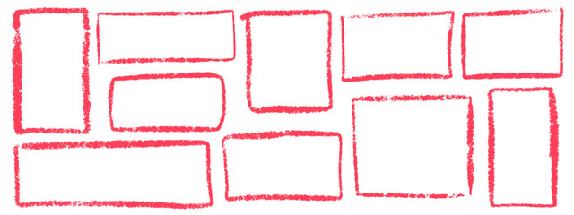 Poster - Set of red grunge rectangular frames, square shapes drawn in charcoal, chalk or ink for design, banner, poster, brochure, cover. Inked empty boxes. Vector illustration