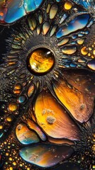 Poster - Intricate patterns of oil and water create vibrant colors in artistic macro display