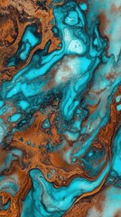 Poster - Vibrant abstract pattern featuring swirling turquoise and brown tones with intricate details reminiscent of natural stone formations