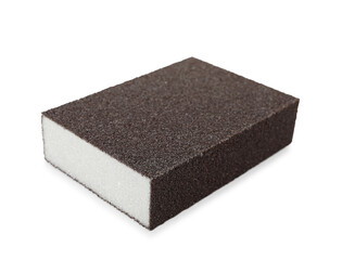 One brown sponge isolated on white. Cleaning supply