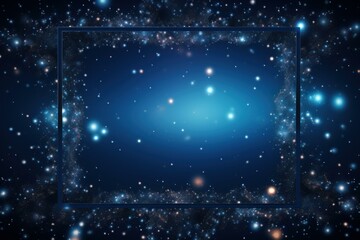 Wall Mural - rectangular frame surrounded by cosmic dust and shining stars in a vast blue galaxy, creating a mesm