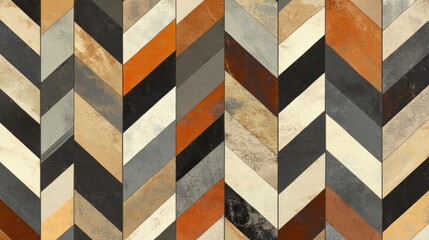 Poster - Abstract Chevron Patterned Tile Design In Earthy Tones
