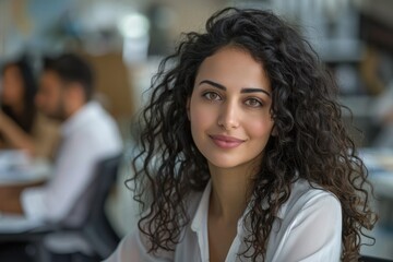 Poster - Beautiful Middle Eastern manager in creative office with colleagues working.