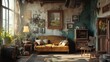 © Penatic Studio - Sunlit Vintage Living Room With Aged Walls and Furniture