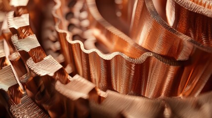 Poster - Detailed composition of copper components showcasing their complex shapes and textures, emphasizing the craftsmanship involved in manufacturing precision parts